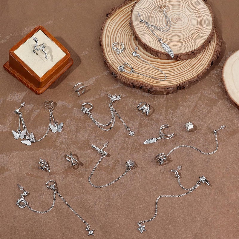 Jstyle Ear Cuff Earrings for Women Cuff Chain Earring Clip On Helix Cartilage Wrap Cuff Earring Non Pierced Adjustable - Image 3